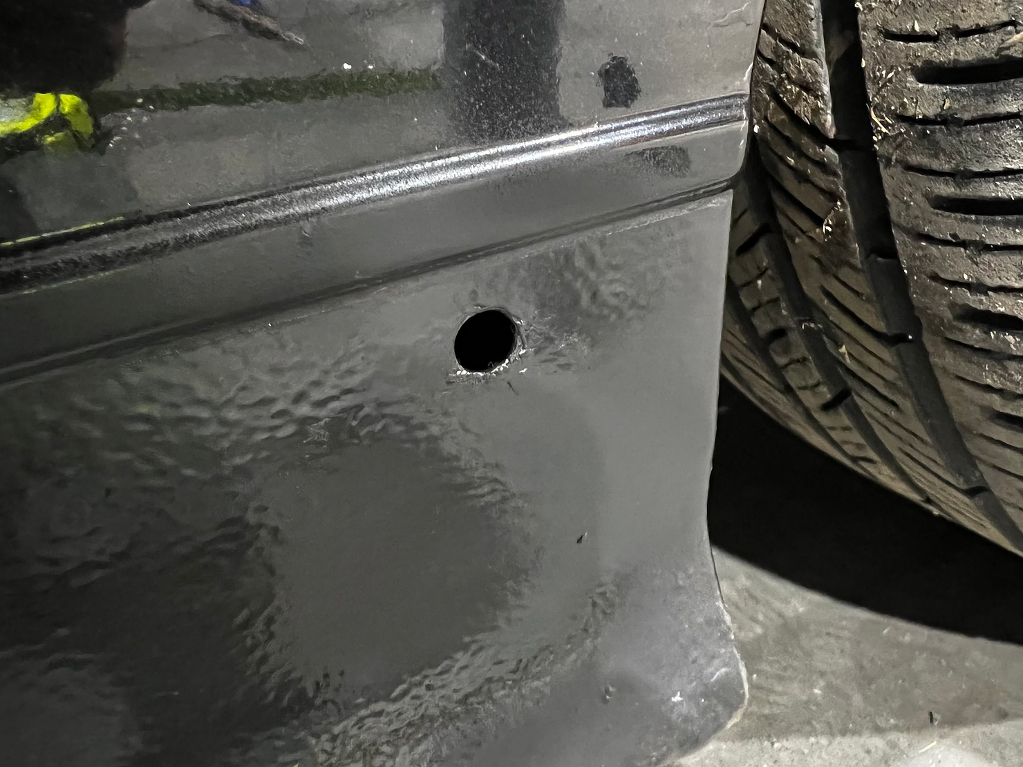 Painted raw metal of hole
